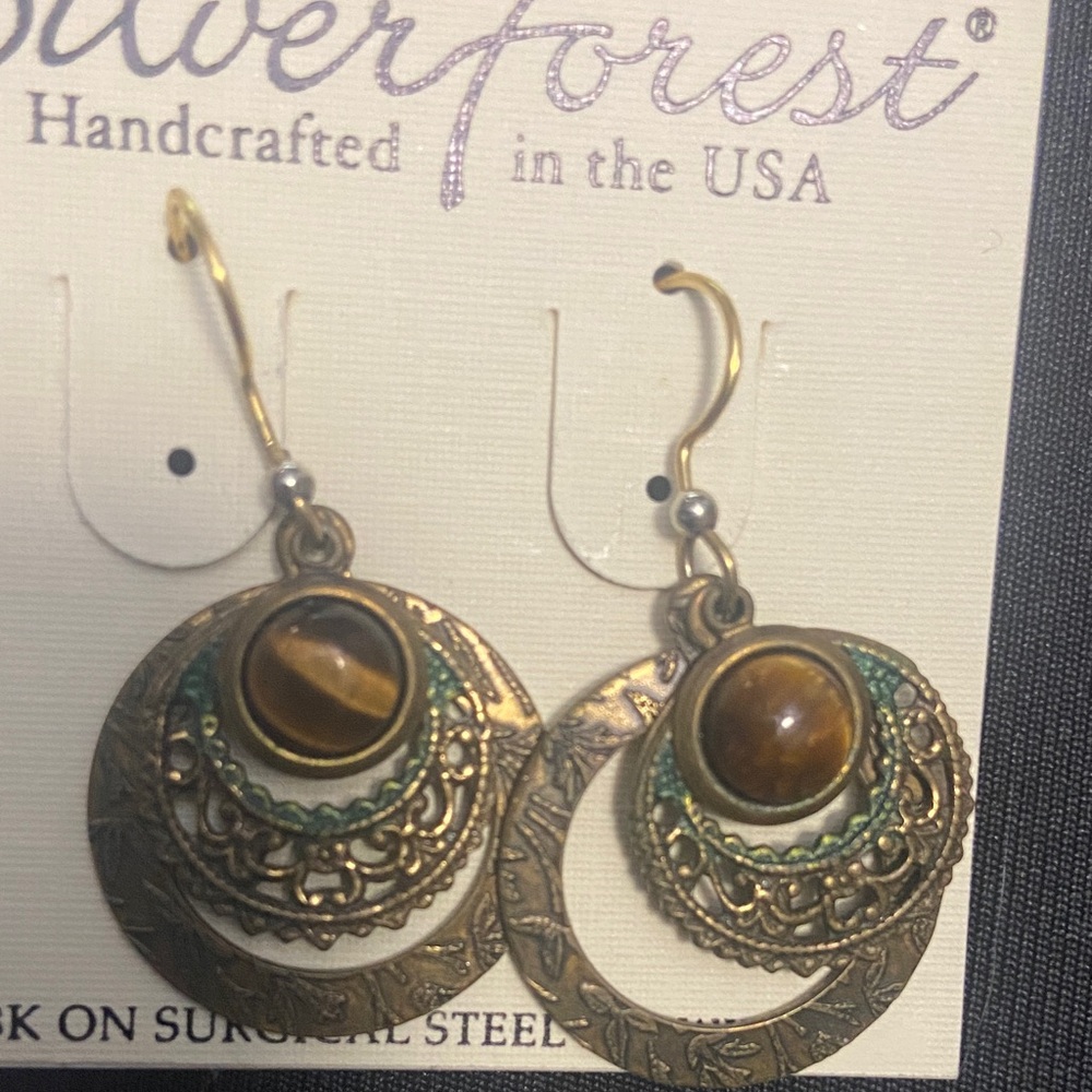 Silver Forest Gold and Brown Hoop Earrings